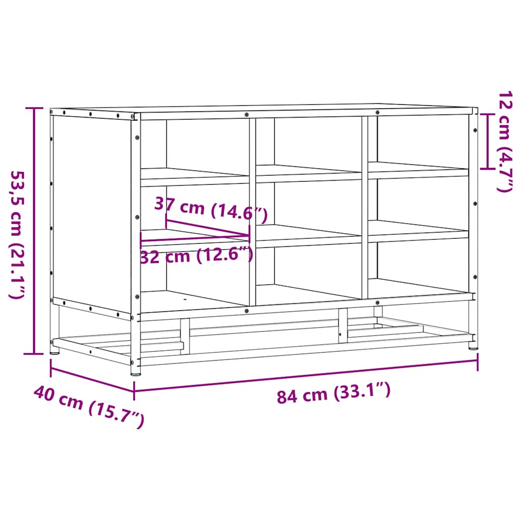 Schoenenbank 84x40x53,5 cm bewerkt hout en metaal grijs sonoma