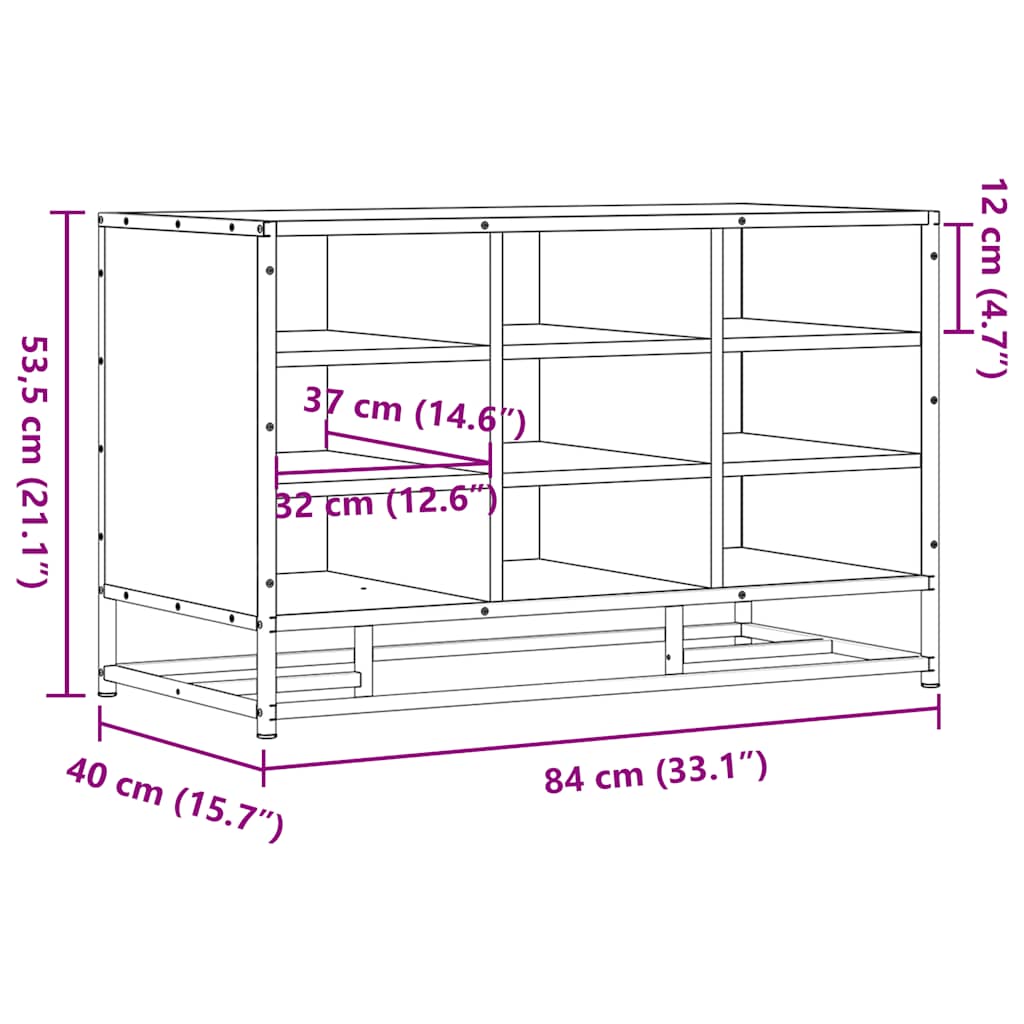 Schoenenbank 84x40x53,5 cm bewerkt hout en metaal bruin eiken