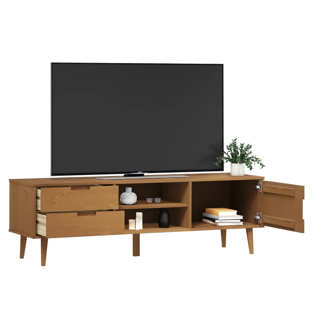 Tv-meubel MOLDE 158x40x49 cm massief grenenhout bruin