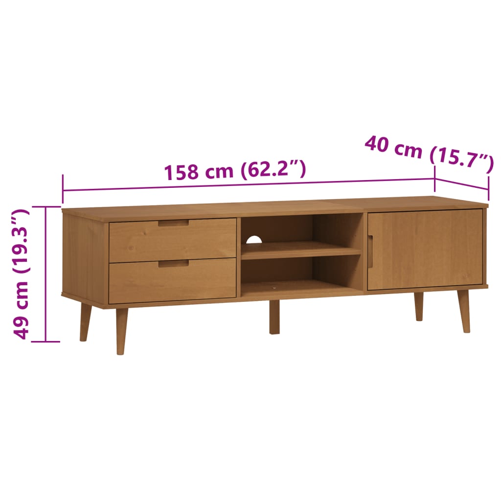 Tv-meubel MOLDE 158x40x49 cm massief grenenhout bruin