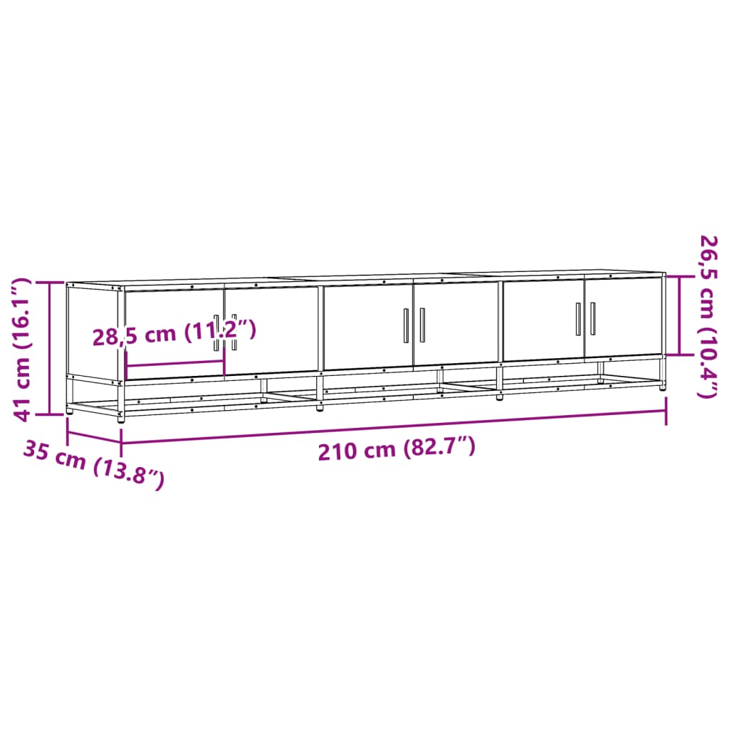 Tv-meubel 210x35x41 cm bewerkt hout zwart