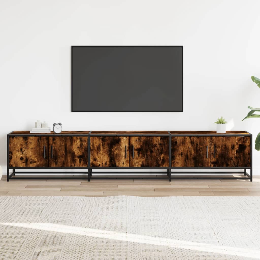 Tv-meubel 210x35x41 cm bewerkt hout gerookt eikenkleurig