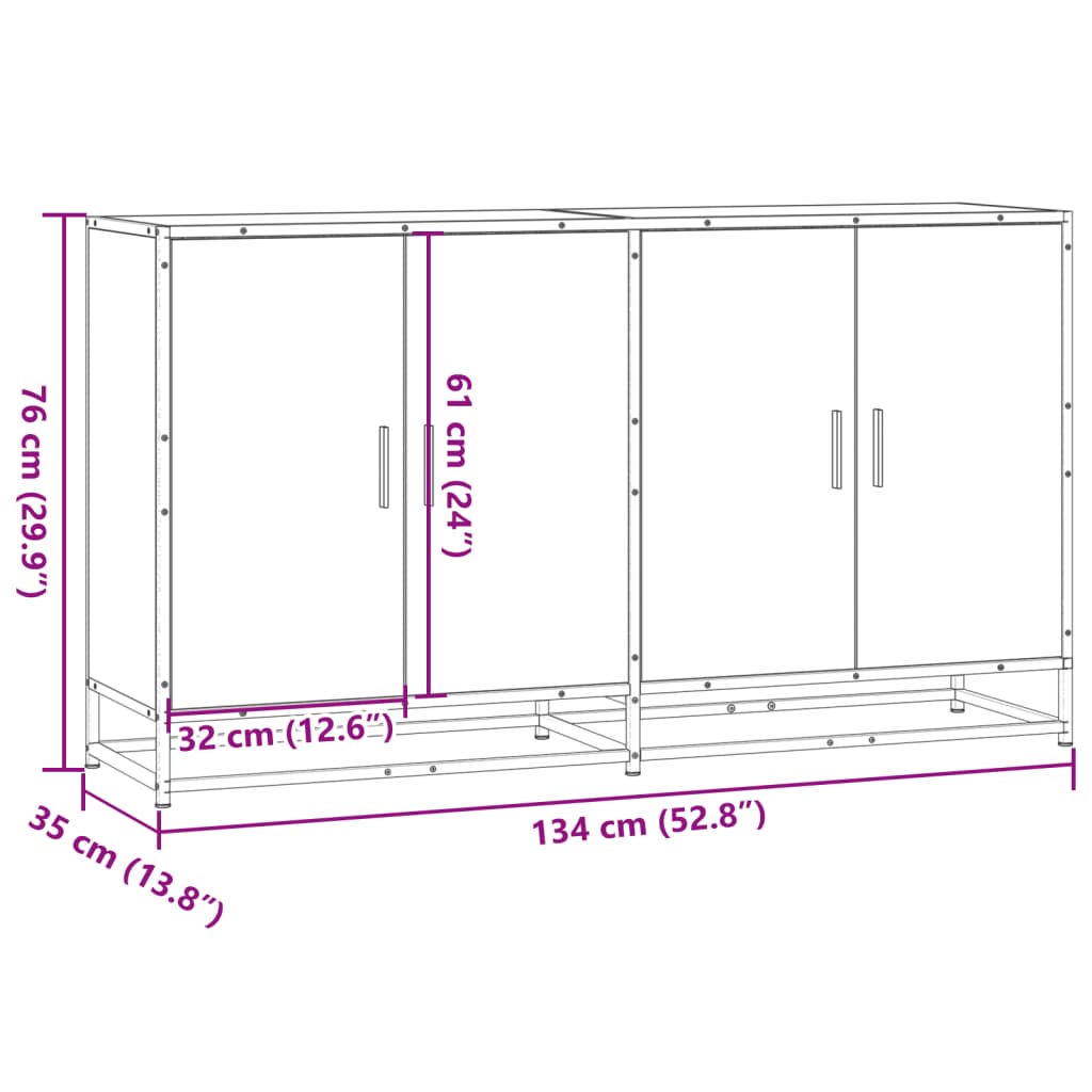 Dressoir 134x35x76 cm bewerkt hout gerookt eikenkleurig