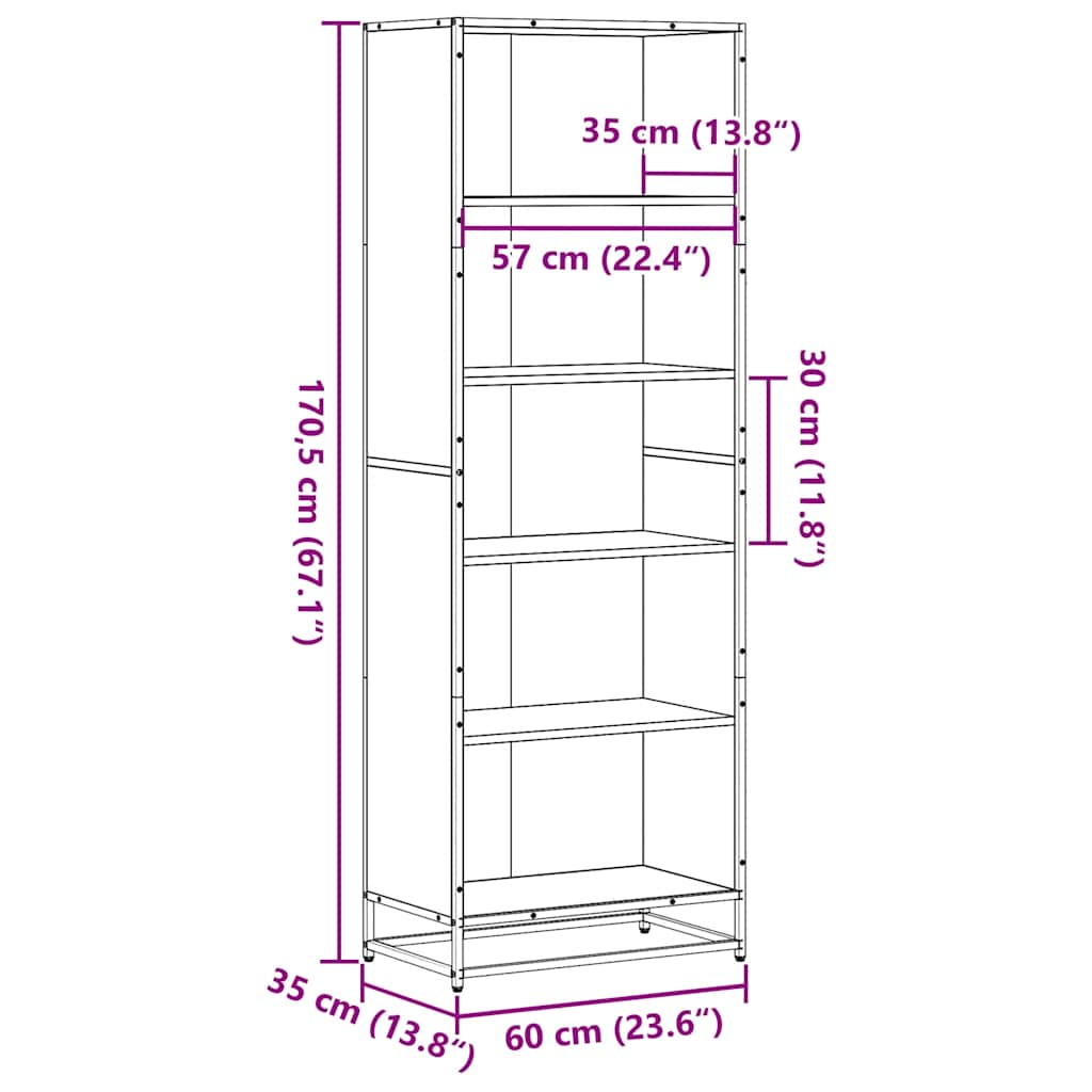 Boekenkast 60x35x170,5 cm bewerkt hout zwart