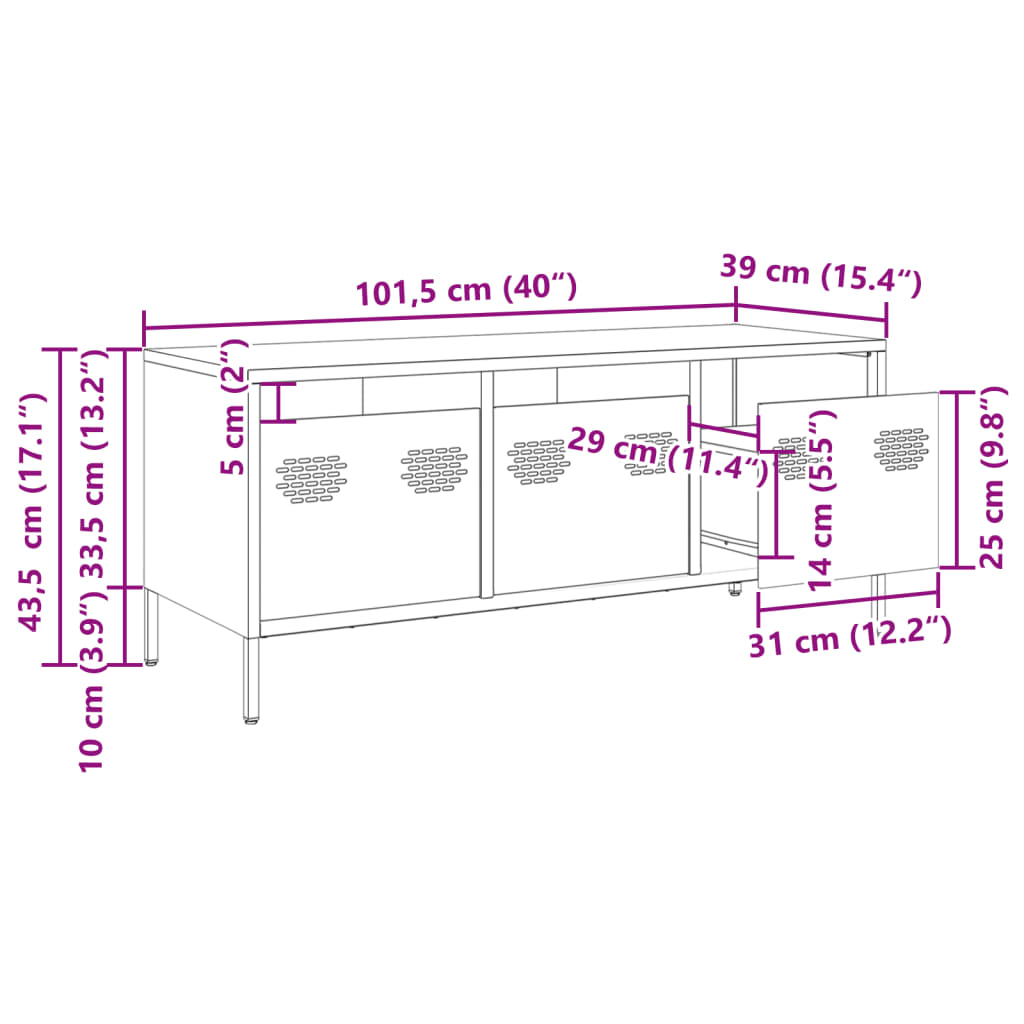 Tv-meubel 101,5x39x43,5 cm koudgewalst staal roze