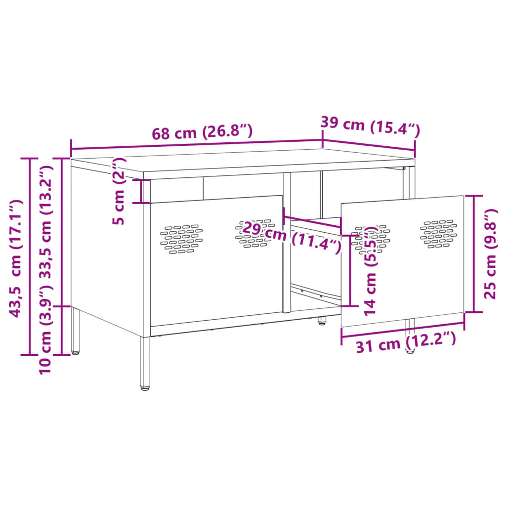 Tv-meubel 68x39x43,5 cm koudgewalst staal zwart