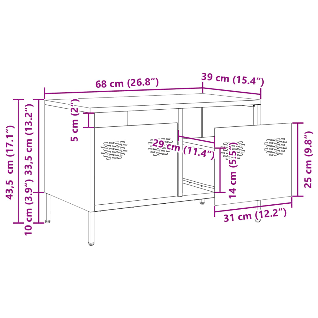 Tv-meubel 68x39x43,5 cm koudgewalst staal mosterdgeel