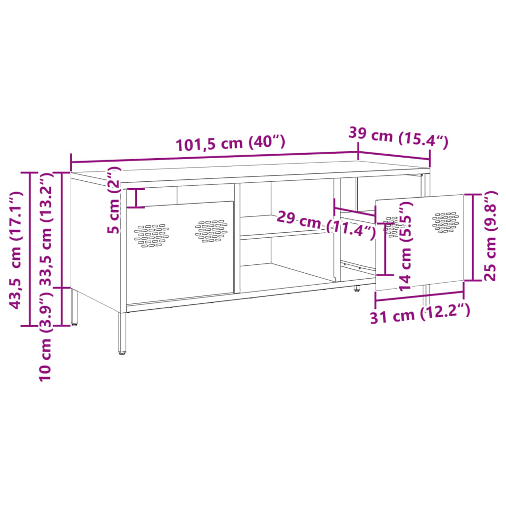 Tv-meubel 101,5x39x43,5 cm koudgewalst staal zwart