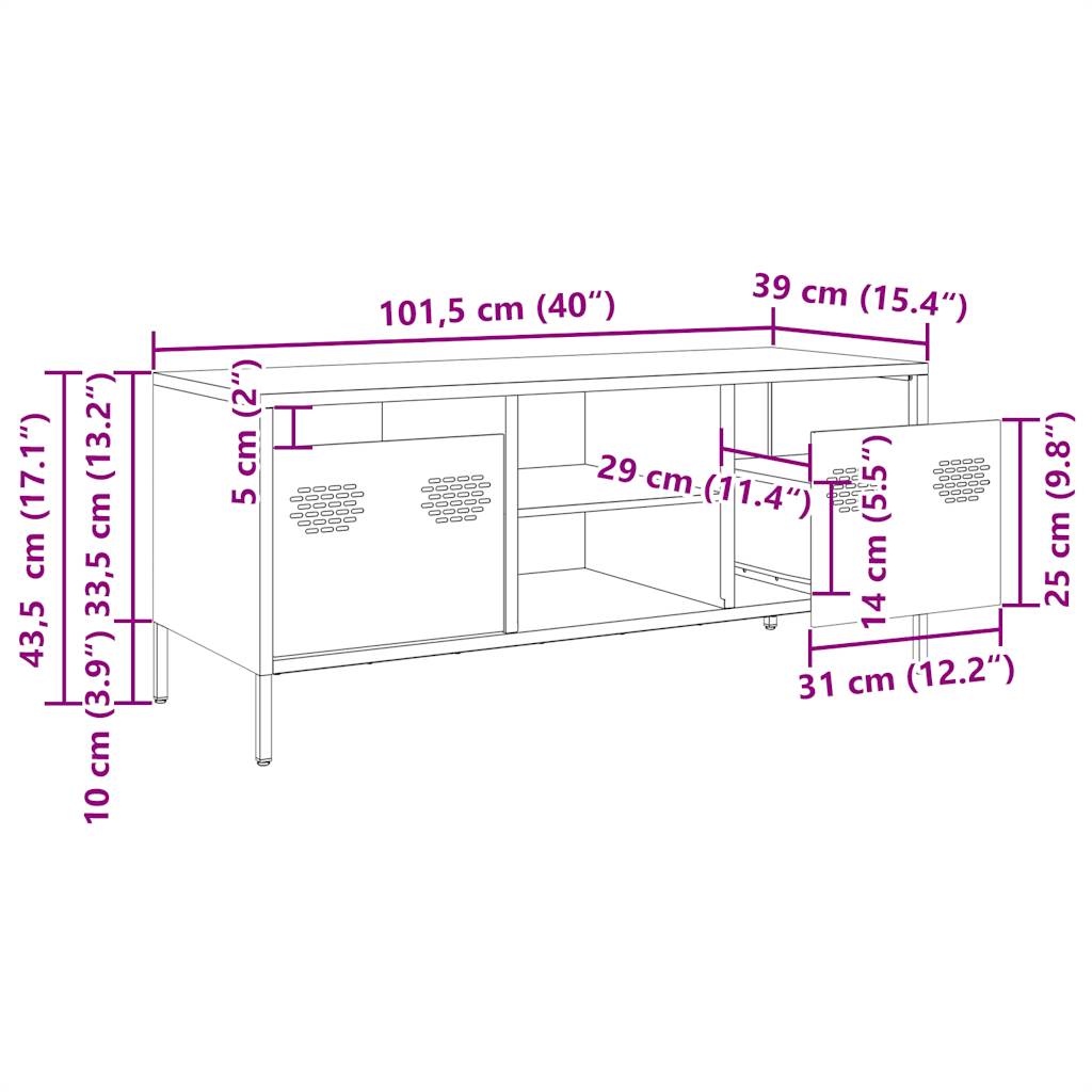 Tv-meubel 101,5x39x43,5 cm koudgewalst staal roze