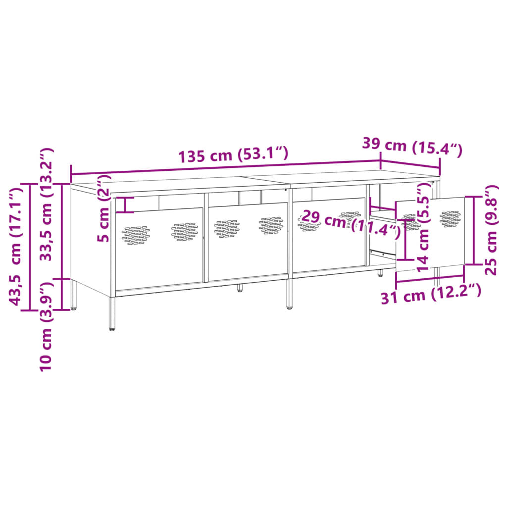 Tv-meubel 135x39x43,5 cm koudgewalst staal zwart