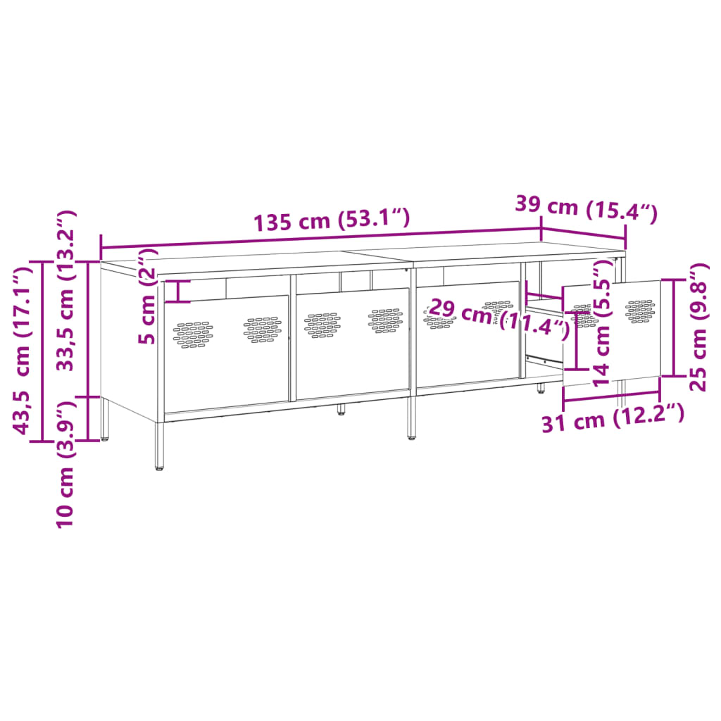 Tv-meubel 135x39x43,5 cm koudgewalst staal antracietkleurig