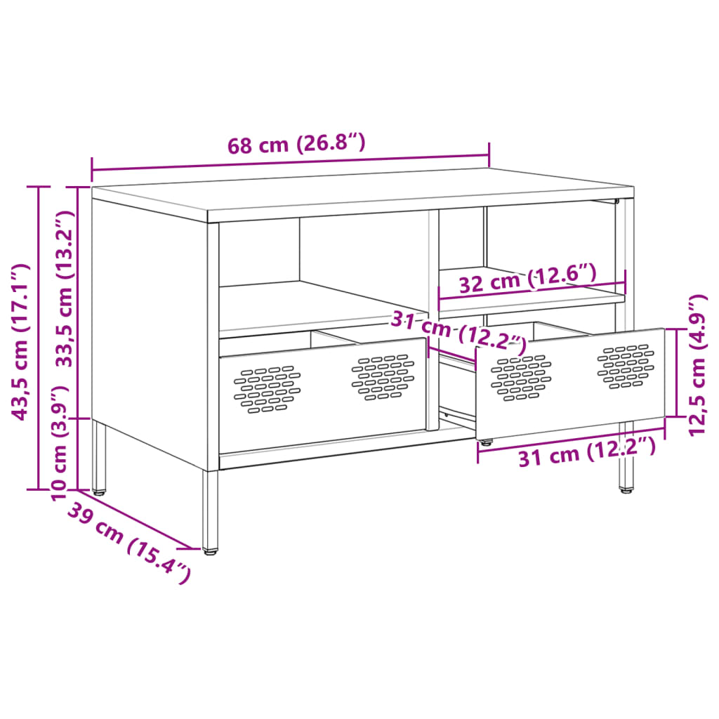 Tv-meubel 68x39x43,5 cm koudgewalst staal zwart