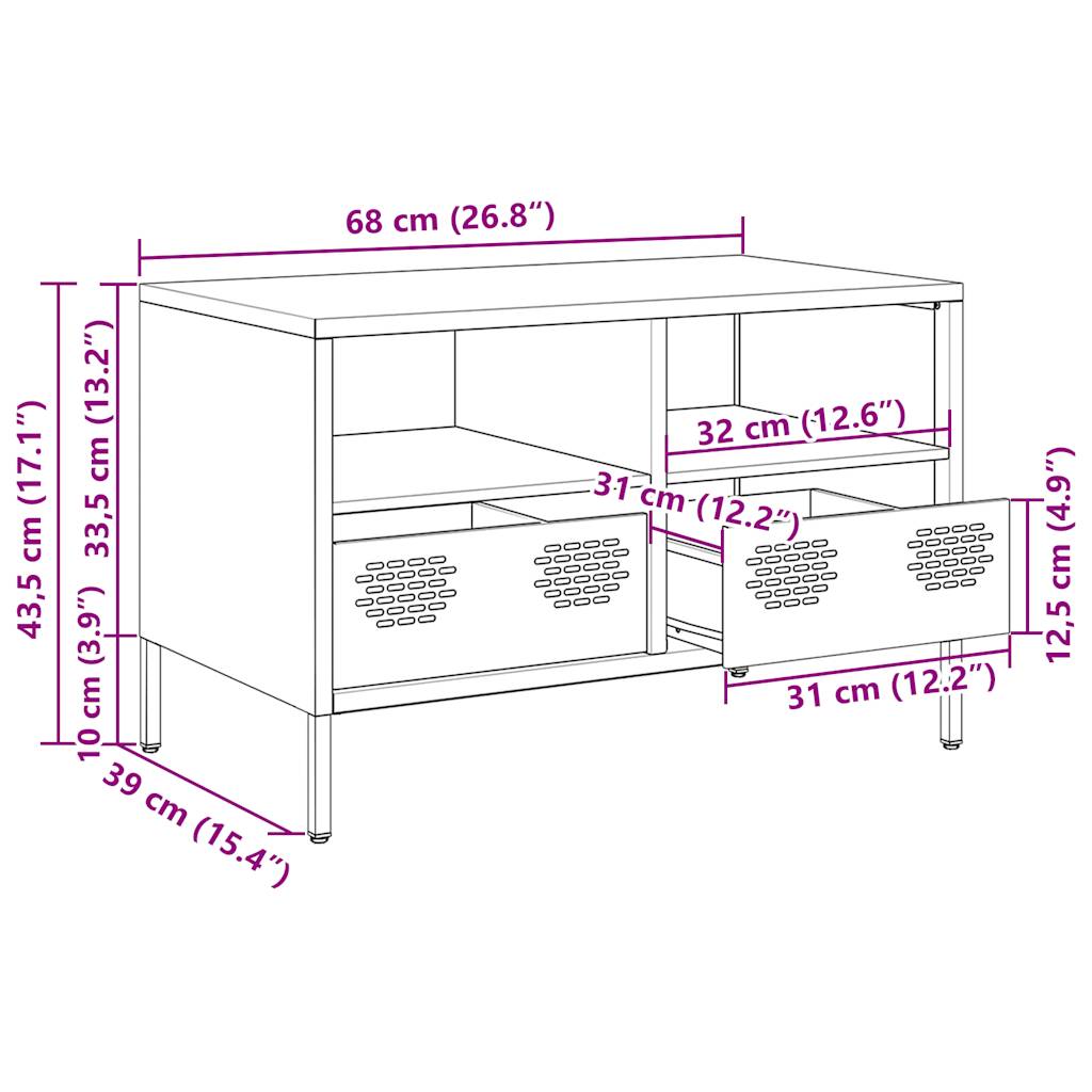 Tv-meubel 68x39x43,5 cm koudgewalst staal mosterdgeel