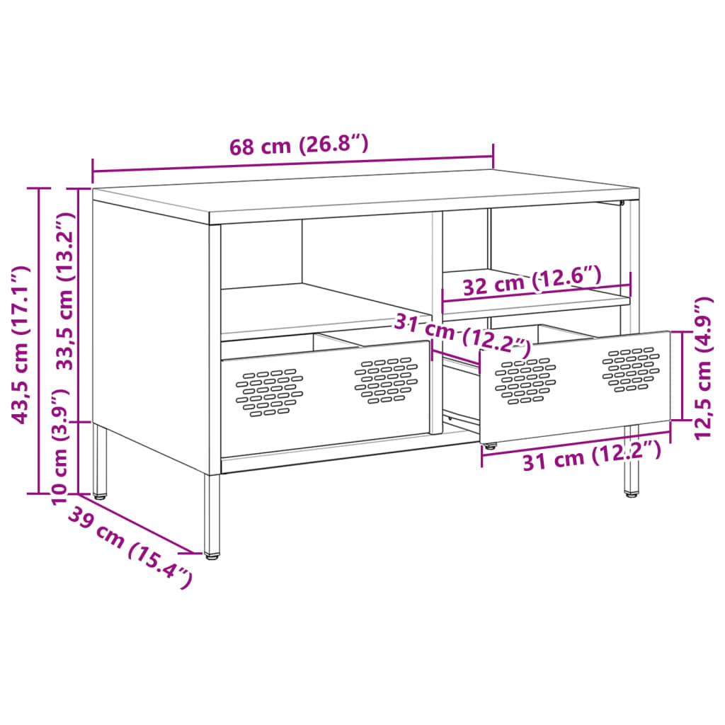 Tv-meubel 68x39x43,5 cm koudgewalst staal olijfgroen