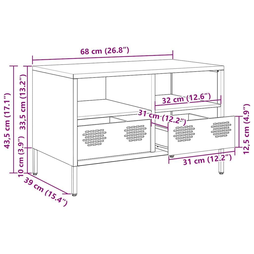 Tv-meubel 68x39x43,5 cm koudgewalst staal wit