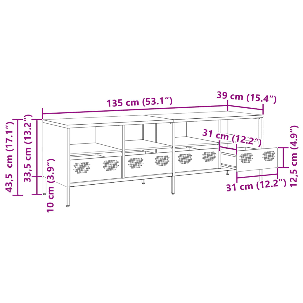 Tv-meubel 135x39x43,5 cm koudgewalst staal zwart