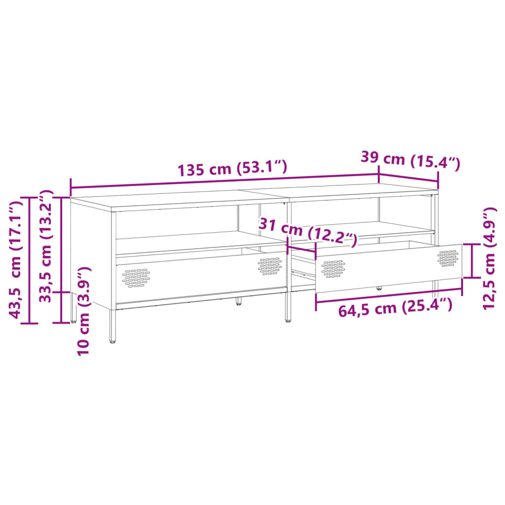 Tv-meubel 135x39x43,5 cm koudgewalst staal zwart