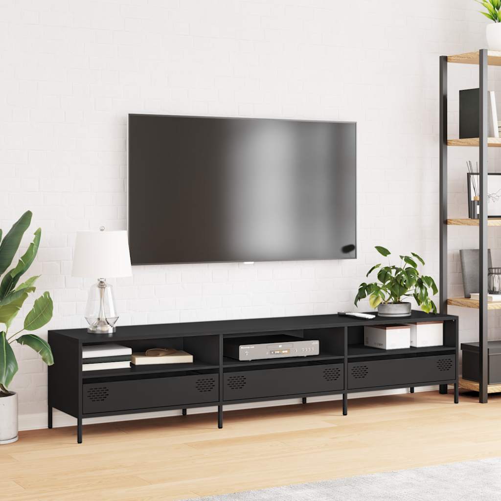 Tv-meubel 202x39x43,5 cm koudgewalst staal zwart