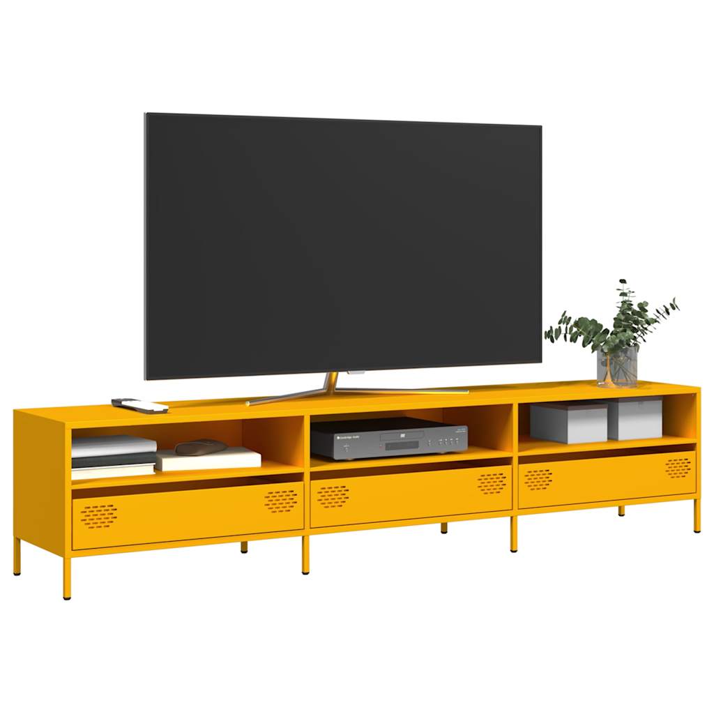 Tv-meubel 202x39x43,5 cm koudgewalst staal mosterdgeel