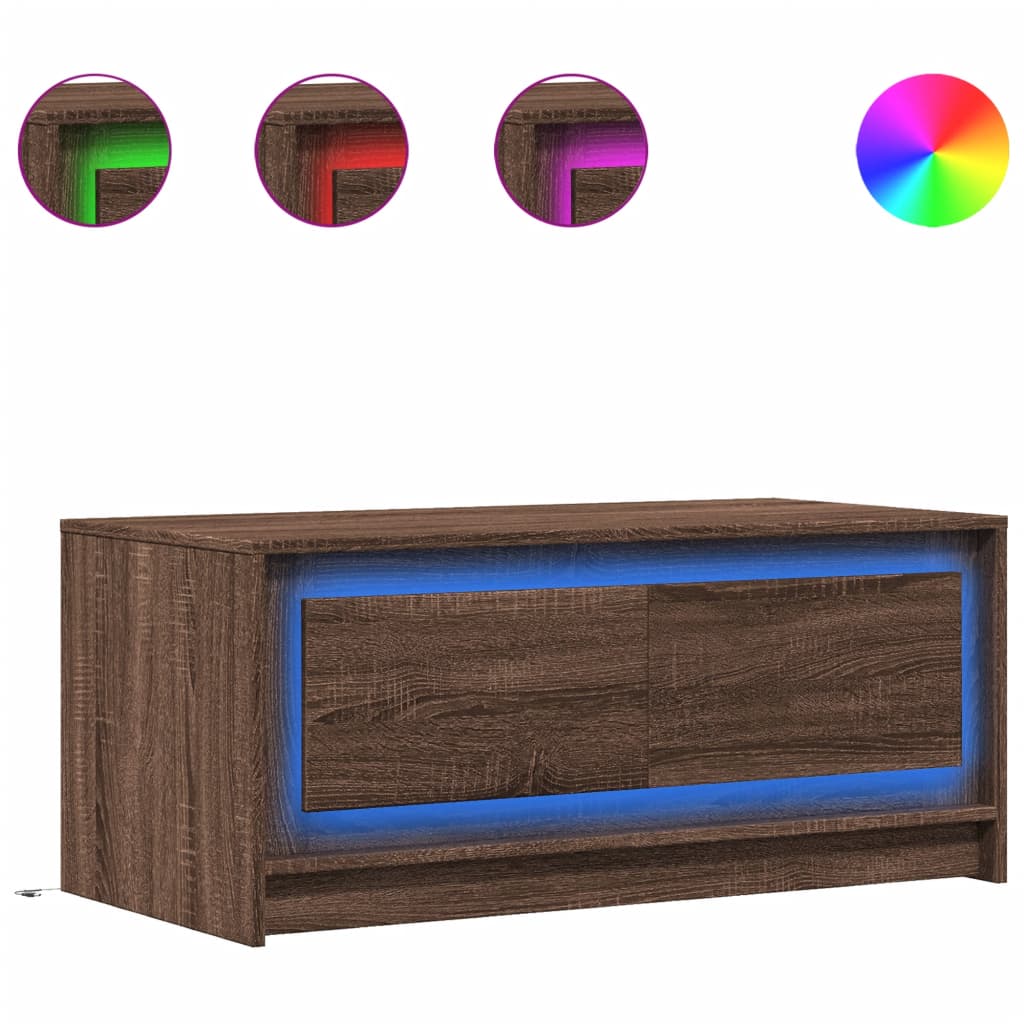 Salontafel met LED-verlichting bewerkt hout bruin eikenkleur