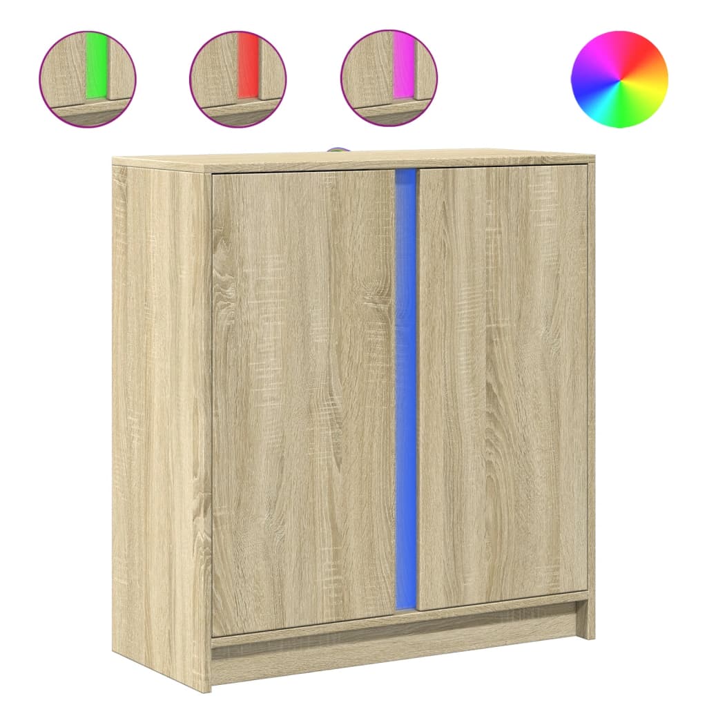 Dressoir met LED 77x34x85 cm bewerkt hout sonoma eikenkleurig