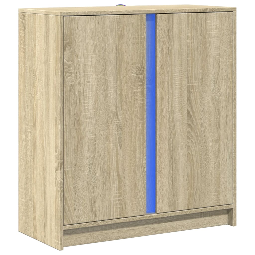 Dressoir met LED 77x34x85 cm bewerkt hout sonoma eikenkleurig