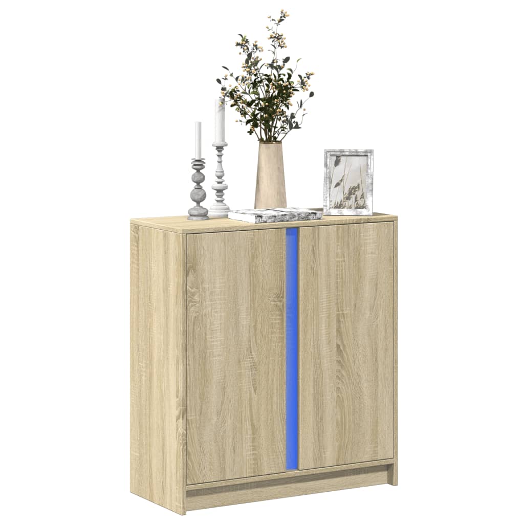 Dressoir met LED 77x34x85 cm bewerkt hout sonoma eikenkleurig