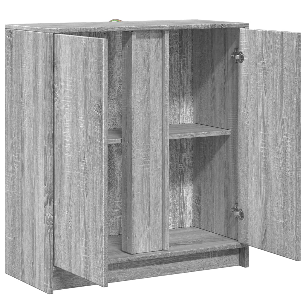 Dressoir met LED 77x34x85 cm bewerkt hout grijs sonoma eiken