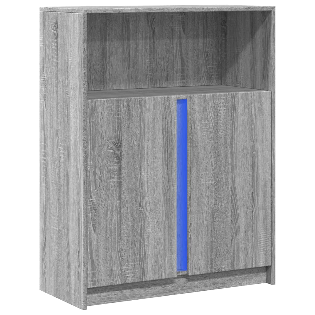 Dressoir met LED 77x34x100 cm bewerkt hout grijs sonoma eiken