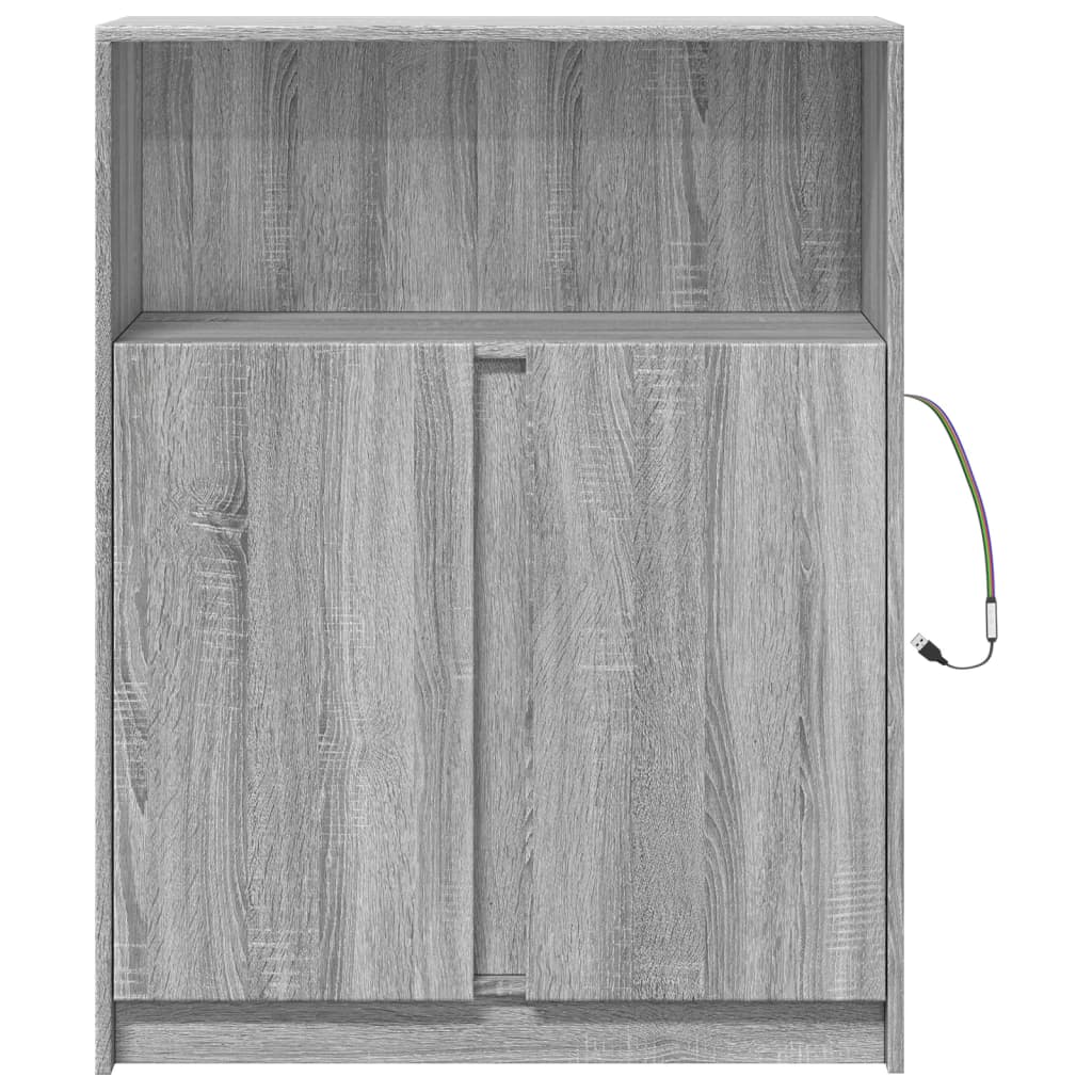 Dressoir met LED 77x34x100 cm bewerkt hout grijs sonoma eiken