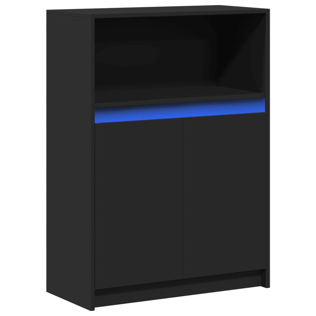 Dressoir met LED 72x34x100 cm bewerkt hout zwart