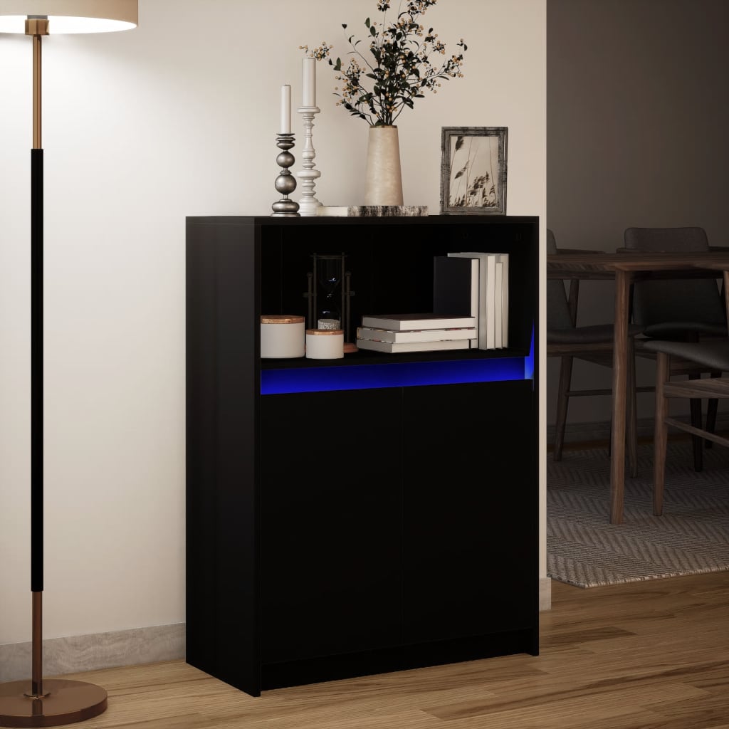 Dressoir met LED 72x34x100 cm bewerkt hout zwart