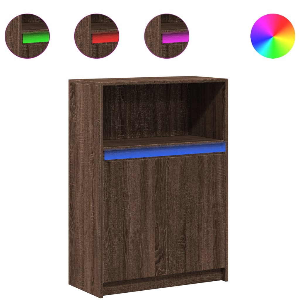 Dressoir met LED 72x34x100 cm bewerkt hout bruin eikenkleur