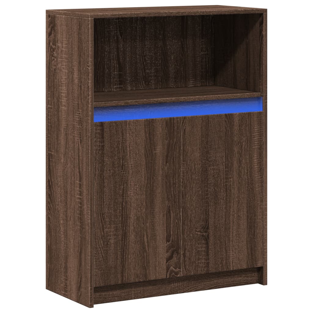 Dressoir met LED 72x34x100 cm bewerkt hout bruin eikenkleur