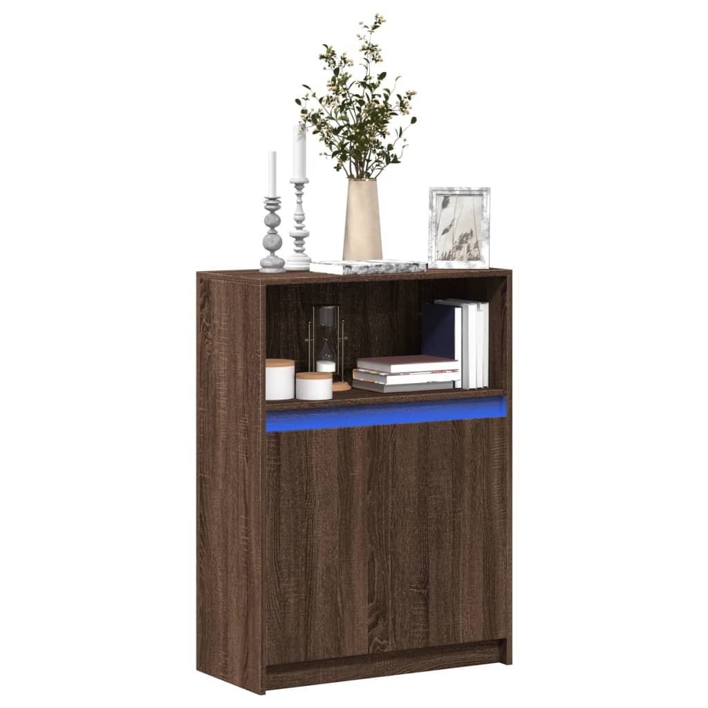 Dressoir met LED 72x34x100 cm bewerkt hout bruin eikenkleur