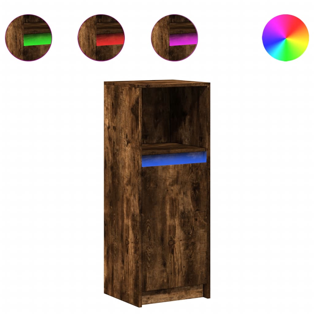 Dressoir met LED 38x34x100 cm bewerkt hout gerookt eikenkleurig