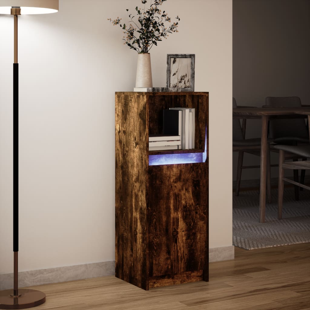 Dressoir met LED 38x34x100 cm bewerkt hout gerookt eikenkleurig