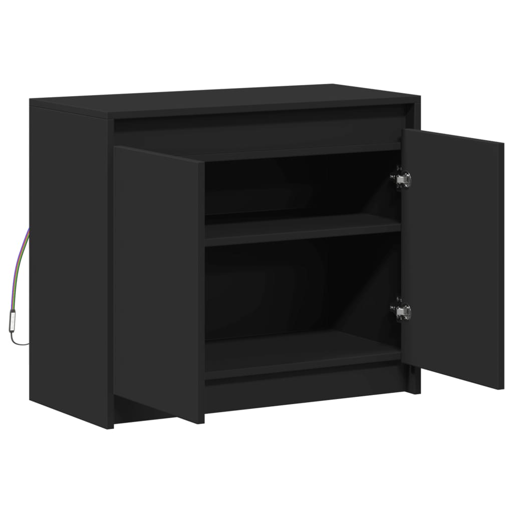 Dressoir met LED 72x34x61 cm bewerkt hout zwart