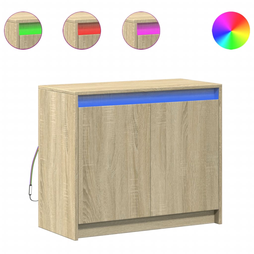 Dressoir met LED 72x34x61 cm bewerkt hout sonoma eikenkleurig