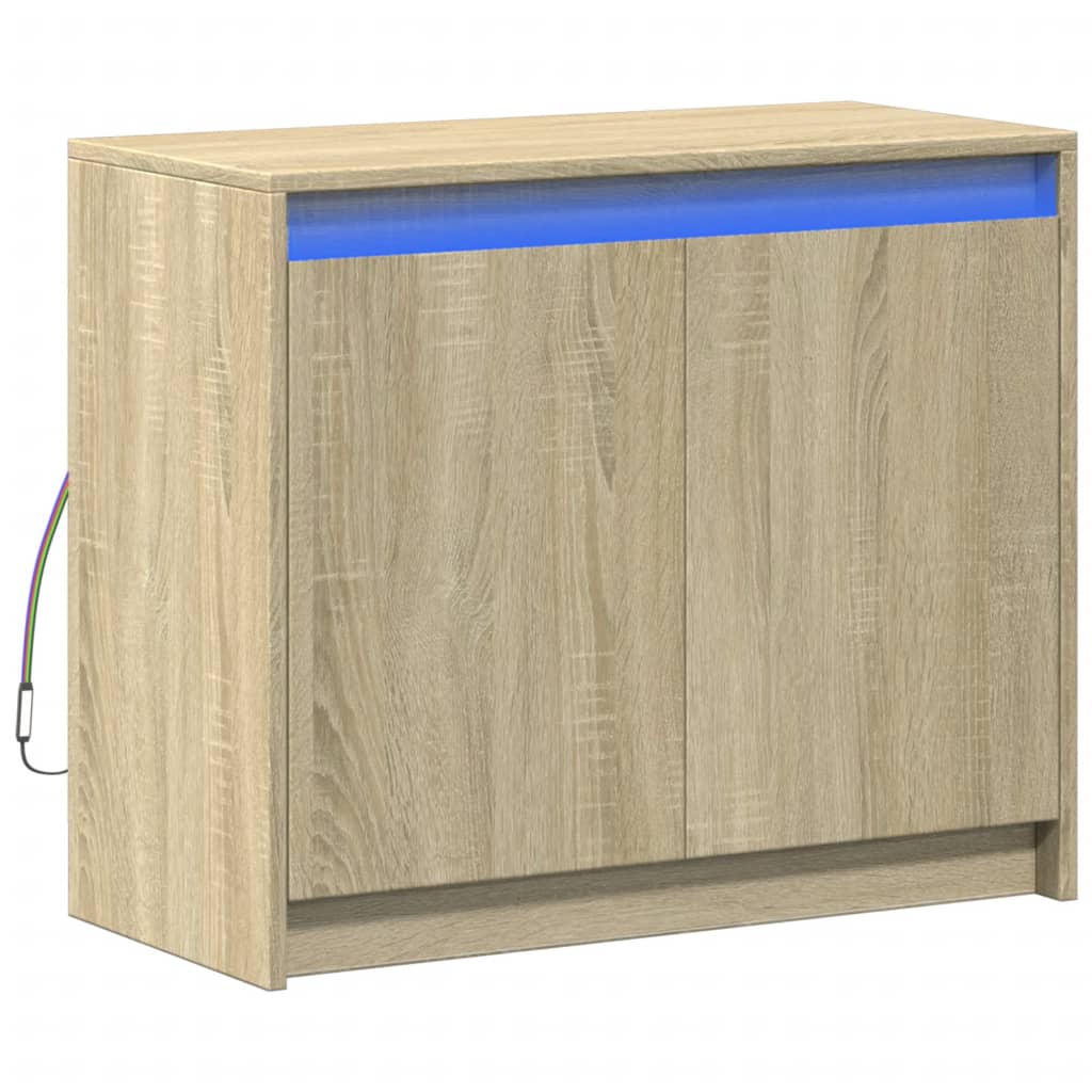 Dressoir met LED 72x34x61 cm bewerkt hout sonoma eikenkleurig