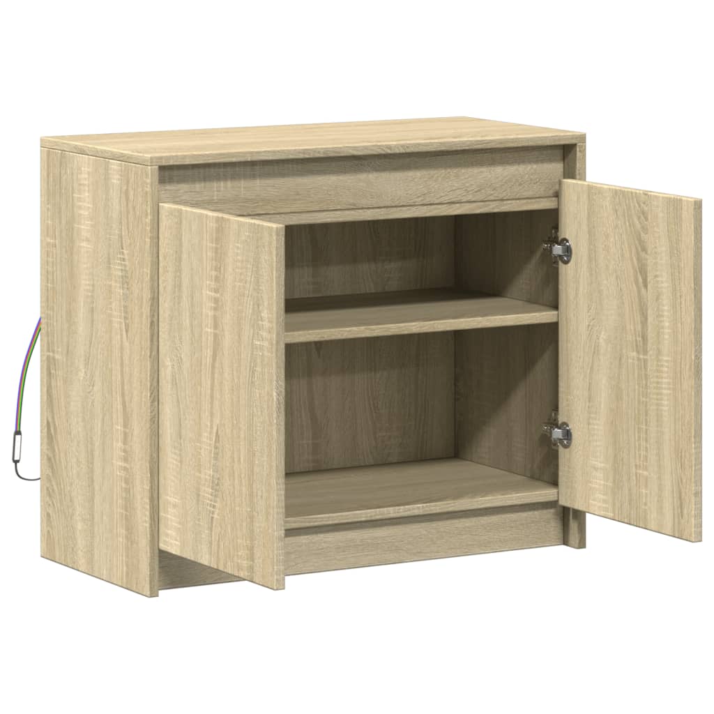 Dressoir met LED 72x34x61 cm bewerkt hout sonoma eikenkleurig