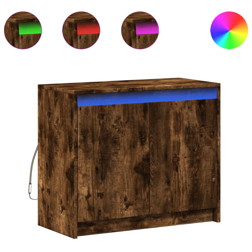 Dressoir met LED 72x34x61 cm bewerkt hout gerookt eikenkleurig