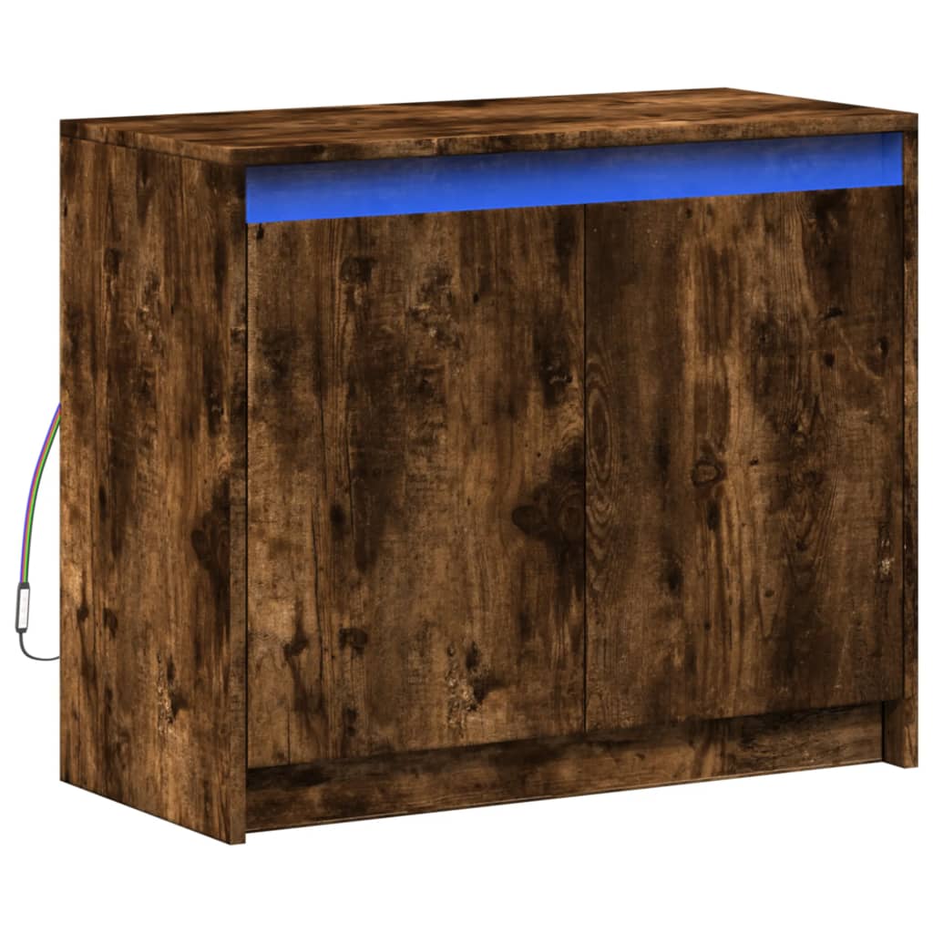 Dressoir met LED 72x34x61 cm bewerkt hout gerookt eikenkleurig