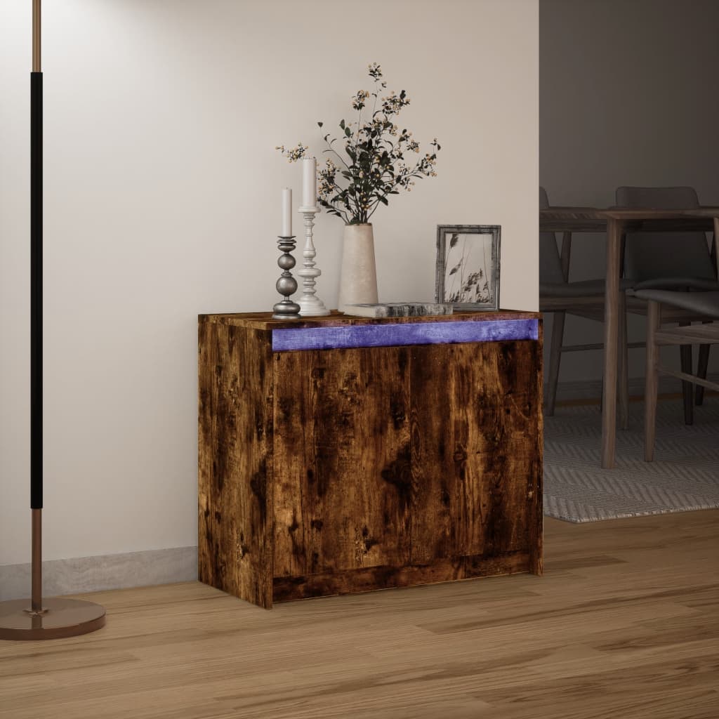 Dressoir met LED 72x34x61 cm bewerkt hout gerookt eikenkleurig