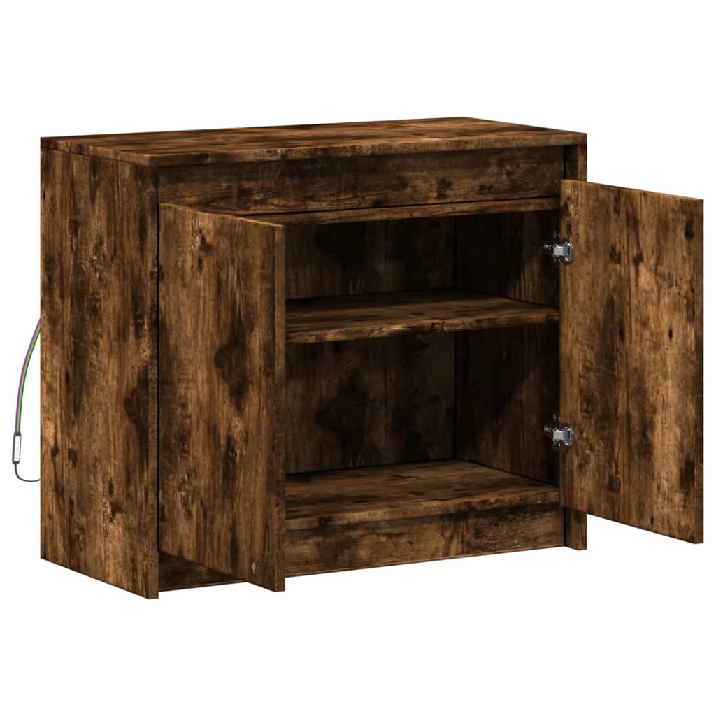 Dressoir met LED 72x34x61 cm bewerkt hout gerookt eikenkleurig