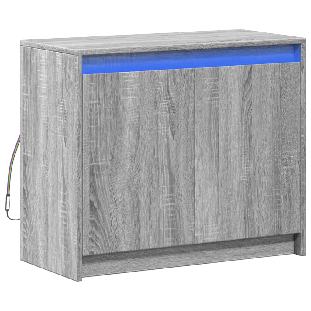 Dressoir met LED 72x34x61 cm bewerkt hout grijs sonoma eiken