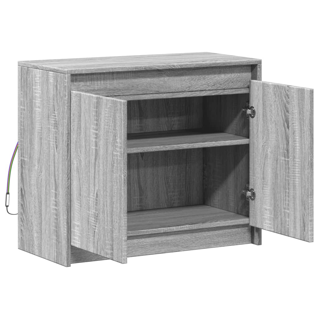 Dressoir met LED 72x34x61 cm bewerkt hout grijs sonoma eiken