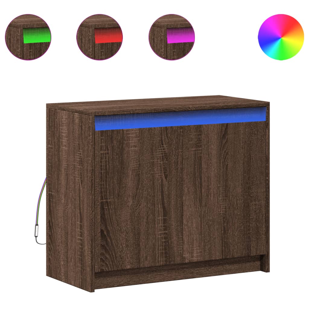 Dressoir met LED 72x34x61 cm bewerkt hout bruin eikenkleur