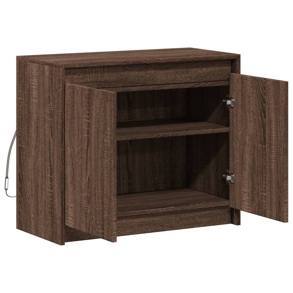 Dressoir met LED 72x34x61 cm bewerkt hout bruin eikenkleur