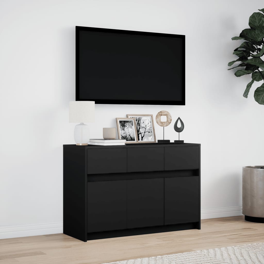 Tv-meubel met LED 91x34x61 cm bewerkt hout zwart